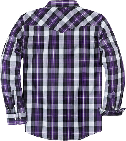 Dubinik® Pearl Snap Shirts for Men Long Sleeve Western Shirt for Men's Vintage Casual Plaid Cowboy Country Button