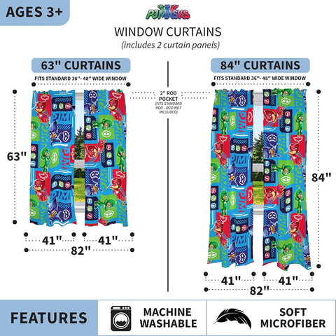 Franco Kids Room Window Curtains Drapes Set, 82 in x 84 in, PJ Masks