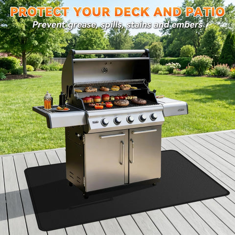 Under Grill Mats for Outdoor Grill - 48 x 30 Inch BBQ Deck Protector
