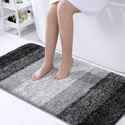 OLANLY Bathroom Rug Mat 44x24, Extra Soft and Absorbent Microfiber Bath Rugs, Non-Slip Plush Shaggy Bath Carpet Runner, Machine Wash Dry, Bath Mats for Bathroom Floor, Tub and Shower, Black