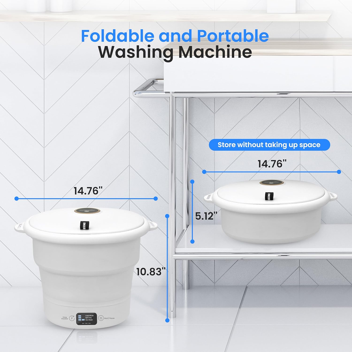 SereneLife Portable Mini Washing Machine, Foldable Bucket Washer with Handle and Lid, Lightweight Compact Travel Washer for Clothes, Ideal for Camping, RVs, Dorms, Apartments, and Travel Use