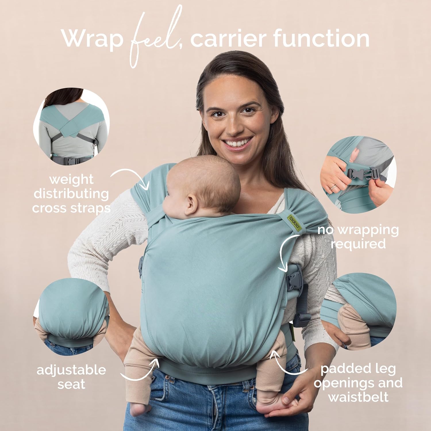 Boba Bliss Pre-Wrapped Baby Wrap Carrier, Newborn Sling, Sea Mist
