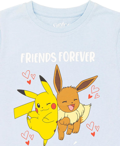 Pokemon T-Shirt Girls Kids Pikachu Eevee Friends Pink Or Blue Character Top
