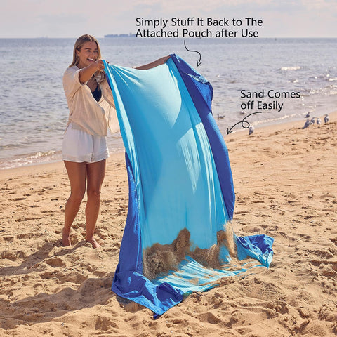 WEKAPO Beach Blanket Sandproof Waterproof, Extra Large Beach Mat, Oversized & Compact Sand Free, Quick Drying Beach Essentials for Vacation, Cruise, Picnic & Camping with Stakes