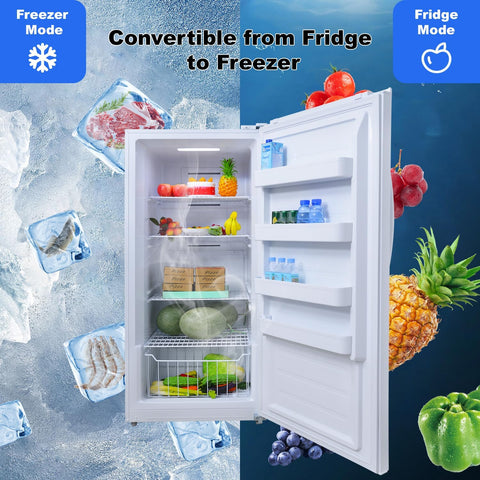SMETA Upright Freezer 13.8 Cu ft, Convertible Refrigerator Standing Upright Frost Free Stand Up Freezer, Garage Ready Deep Freezerless Refrigerator, Single Door Full Size for Kitchen, White
