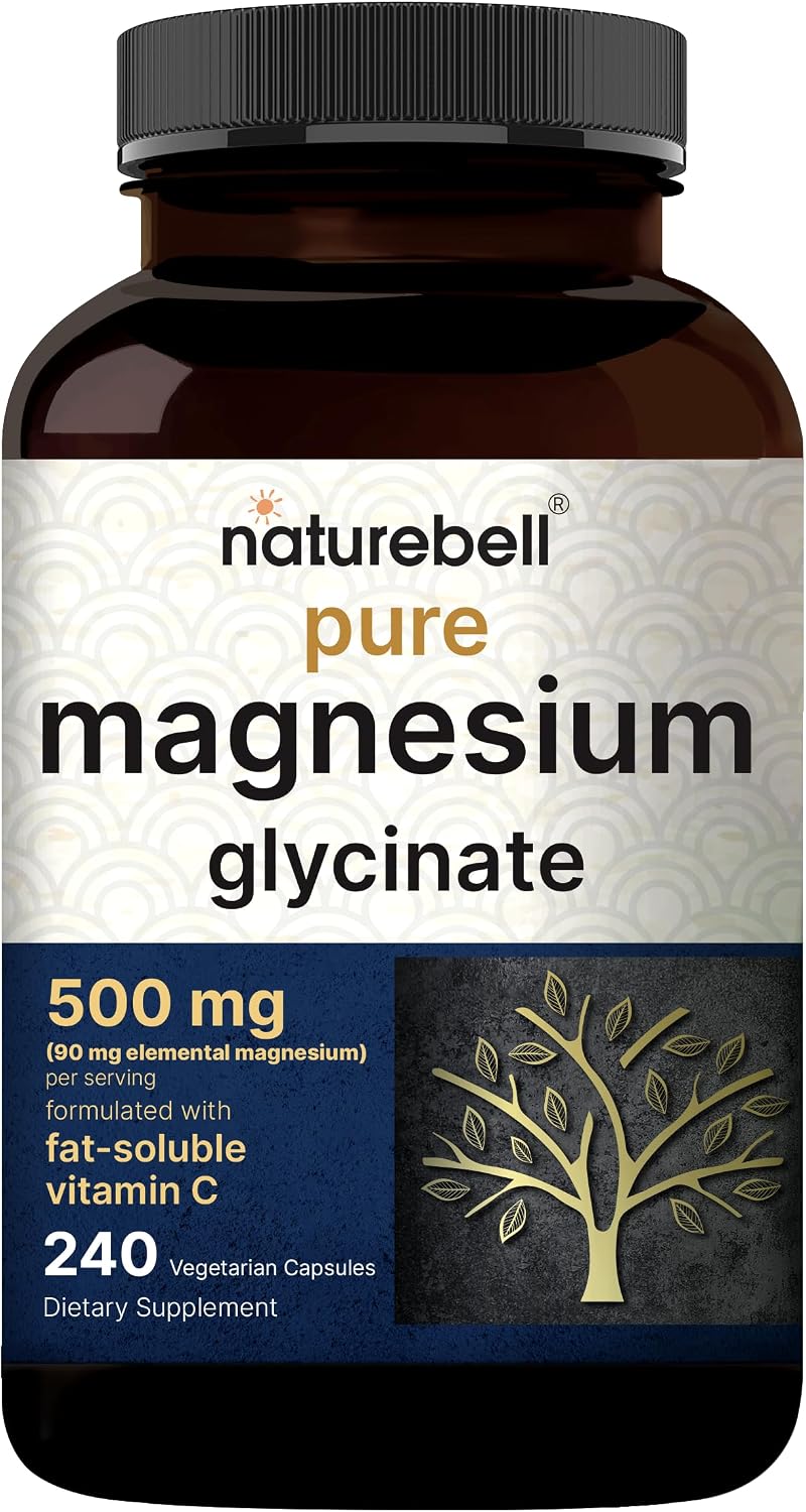 NatureBell Pure Magnesium Glycinate 500mg Per Serving, 240 Veggie Capsules