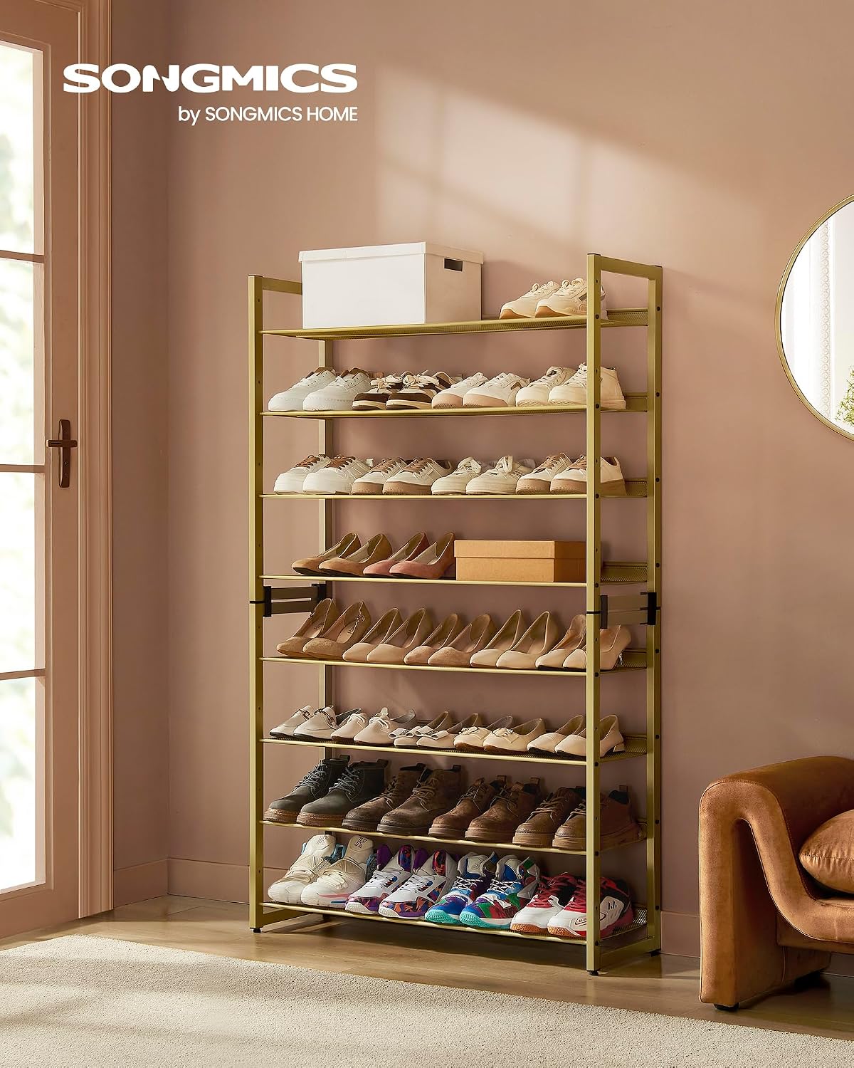 SONGMICS Metal Shoe Rack, 8-Tier Shoe Organizer, Holds 32-40 Pairs