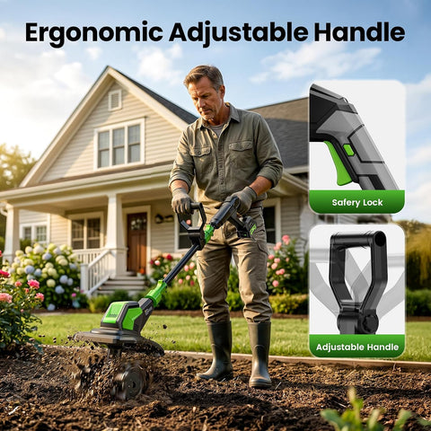 Etoolab 20V Cordless Electric Tiller, 9 in Width, 6.6 in Depth Rototiller