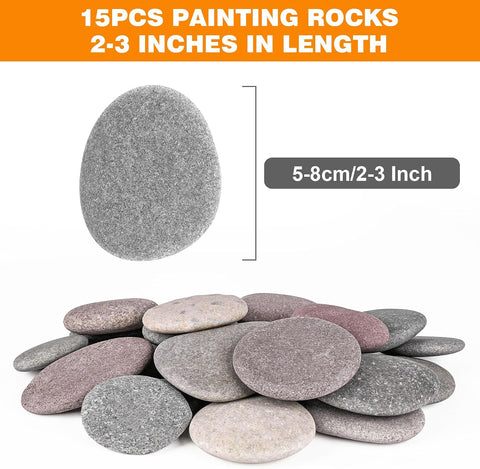 River Rocks for Painting 15 Pcs Large 2-3 Inch Flat Smooth Painting Stones Craft Rock to Paint for Kids Crafts Painting Bulk