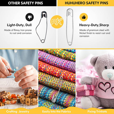 Huhuhero 160Pcs Safety Pins, Large & Small Safety Pins for Clothes Sewing