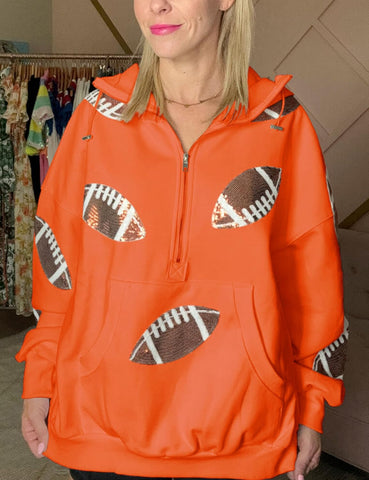 SeekMe Women Game Day Sweatshirt Sequin Football Hoodies Pullover Fall Top