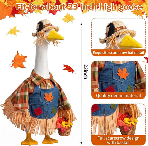 Fall Scarecrow Porch Goose Outfits Fits 23" Yard Outdoor Patio Goose Statue