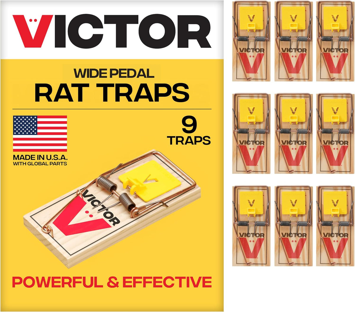 Victor Wide Pedal Snap Rat Traps, 9-Pack, FSC Certified Wood