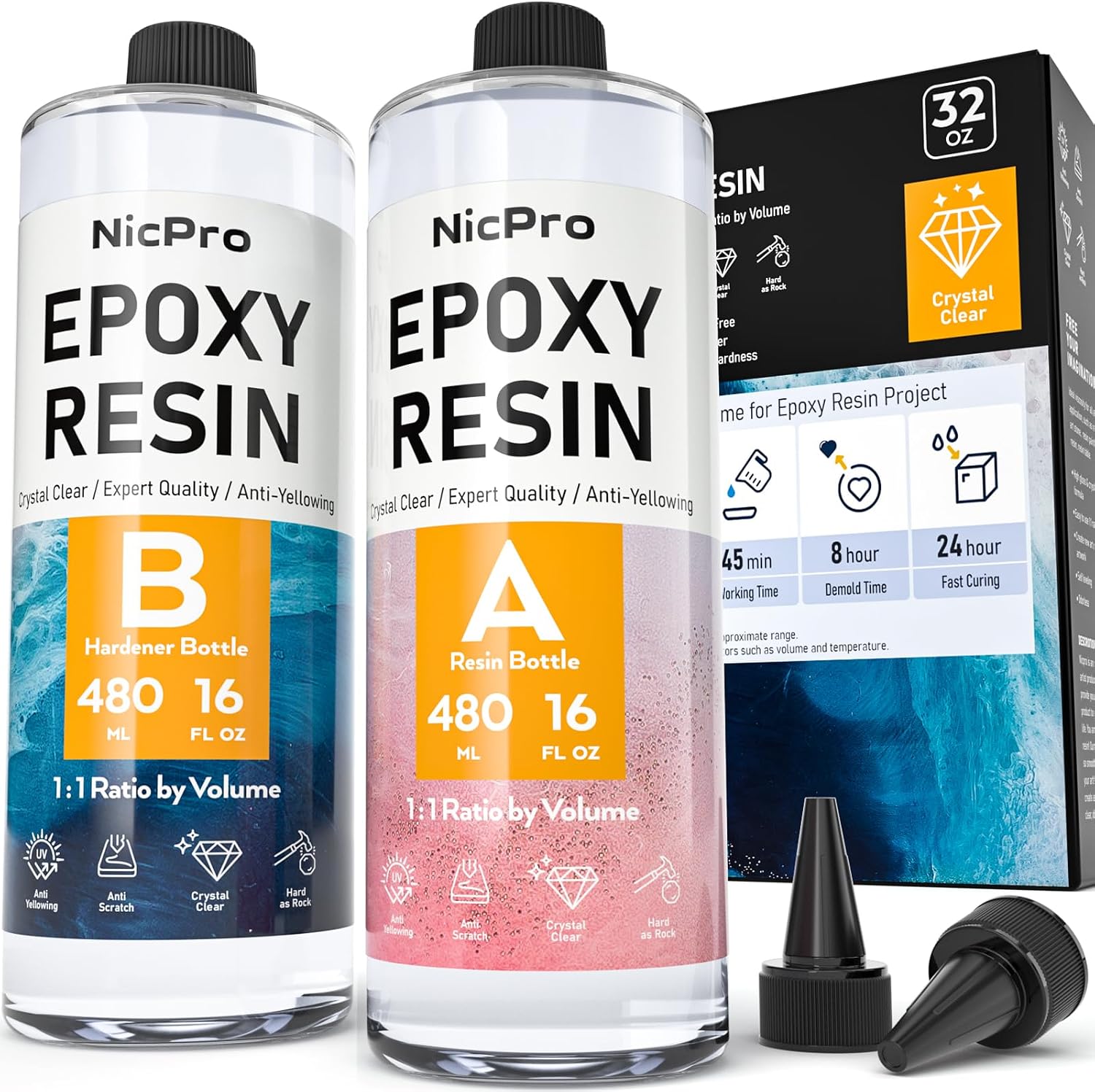 Nicpro 32 Ounce Crystal Clear Epoxy Resin Kit, Food Safe Resin