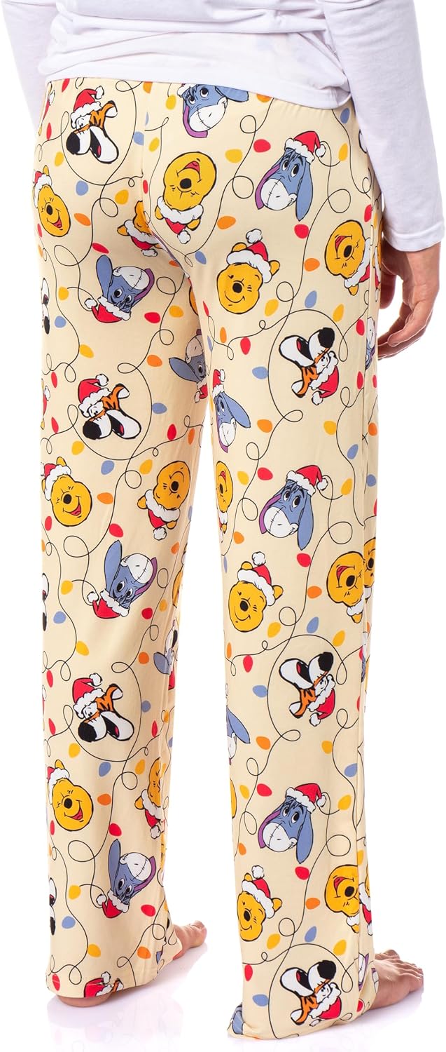 Disney Winnie The Pooh Women's Holiday Lights Character Design AOP Adult Lounge Sleep Pajama Pants