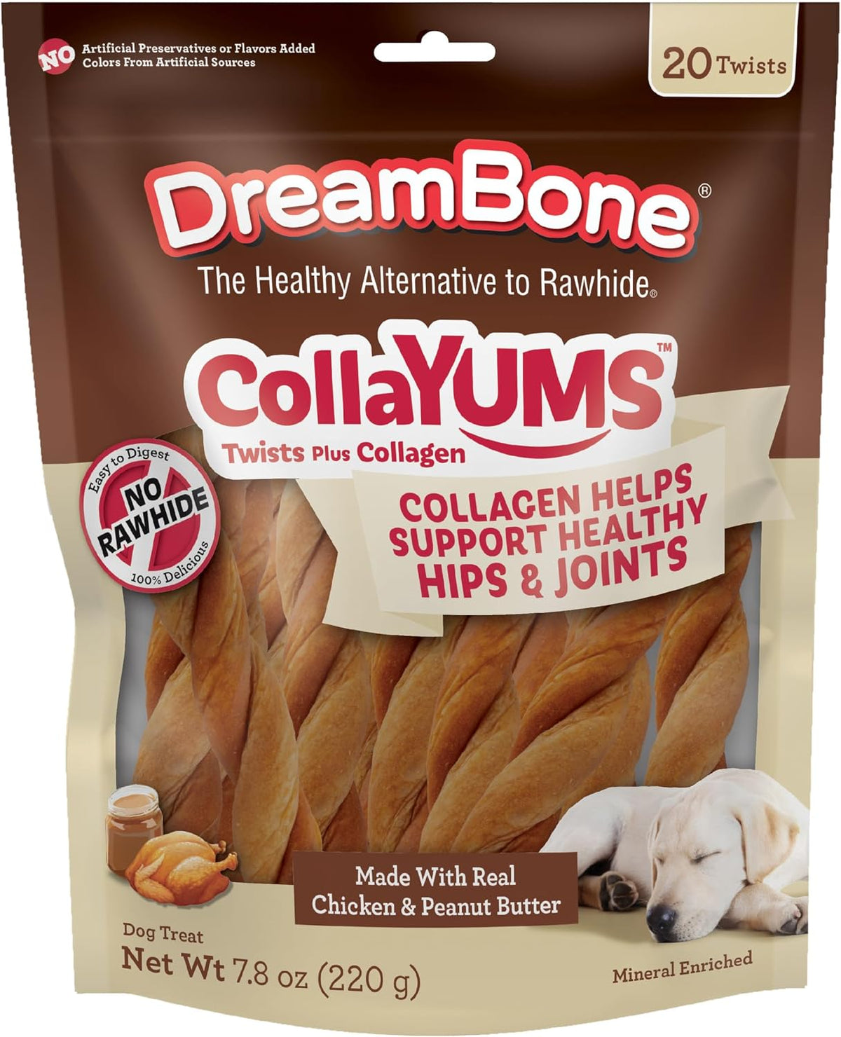 DreamBone CollaYUMS Twists Plus Collagen Rawhide-Free Dog Treats, 20 Count