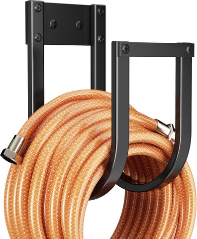 Garden Hose Holder Wall Mount - Metal Water Hose Hanger for Outside, Durable Hook for Garden, Garage, or Yard Storage (2 Pack)