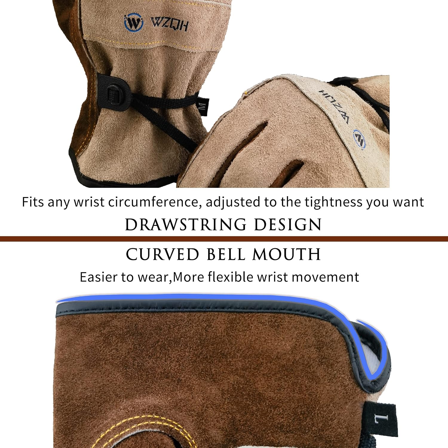 WZQH Leather Work Gloves for Men or Women.Gardening,Welding,Coffee-grey L