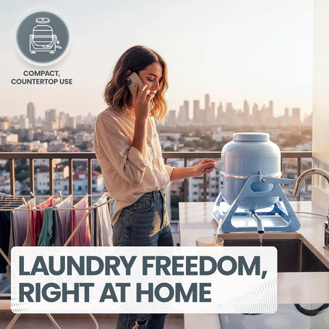 WonderWash Portable Washing Machine for Apartment & Tiny Spaces - Manual Hand Clothes Washer with Retro Design - Clean Laundry Anywhere with Our Countertop, Non-Electric, Small Washer - Blue