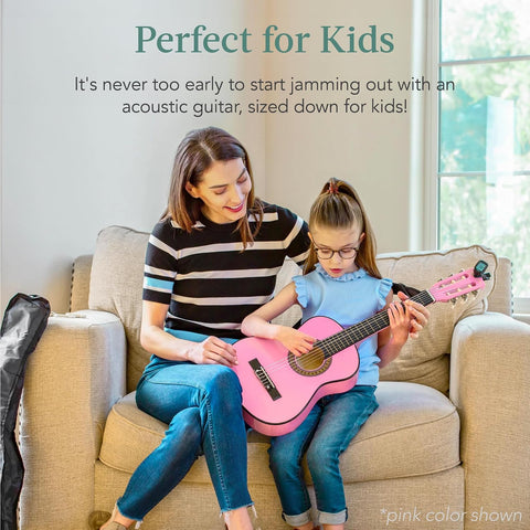 Best Choice Products 30in Kids Acoustic Guitar, All-in-One Beginner Starter Kit w/Strap, Case, Extra Strings, Rosette Inlay - Blueburst