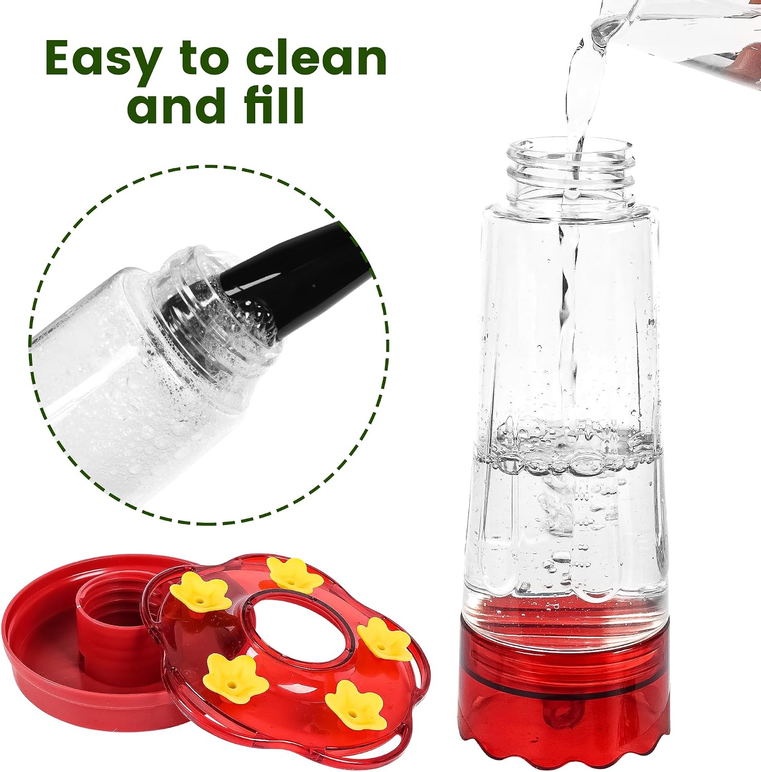 2 Pack Plastic Hummingbird Feeders for Outdoors Hanging Ant and Bee Proof,15 Ounces Red Hummingbird Feeder with 5 Feeding Ports and Perches, Built-in Ant Moat, Outside Garden Décor (Plastic, 2)