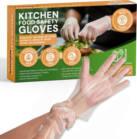 Protospheric Disposable Gloves for Food Prep - Super Poly Kitchen Grade Food Safe Gloves - Perfect for Cooking and Serving