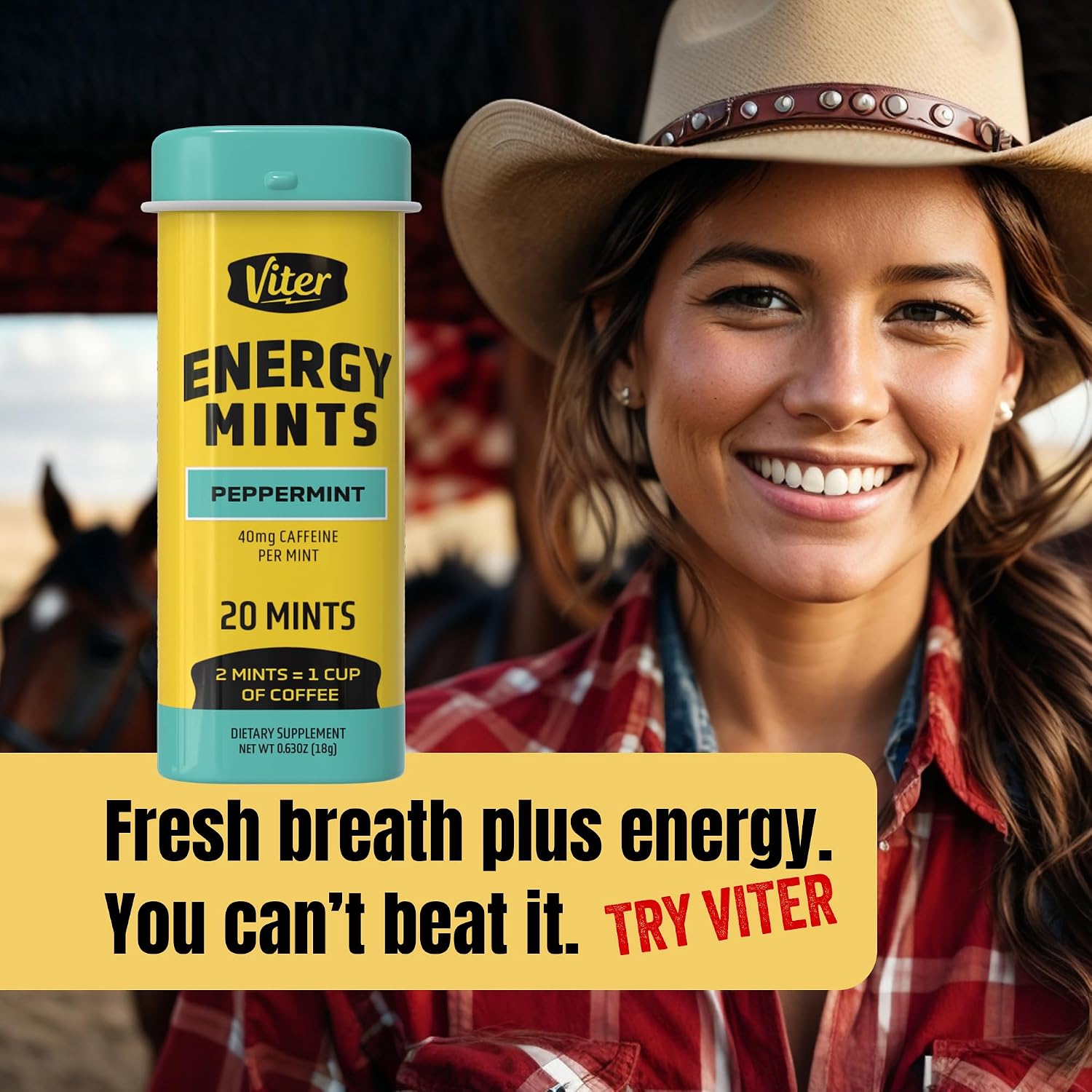 Viter Energy Caffeine Mints 40mg, Sugar Free, Peppermint, 20ct, 6 Pack