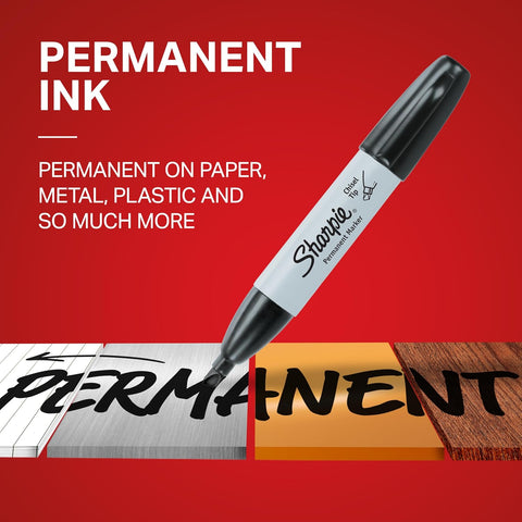 Sharpie Permanent Markers, Large, Chisel Tip, Black, 4 Count - Marks on Paper, Plastic, Metal, and More
