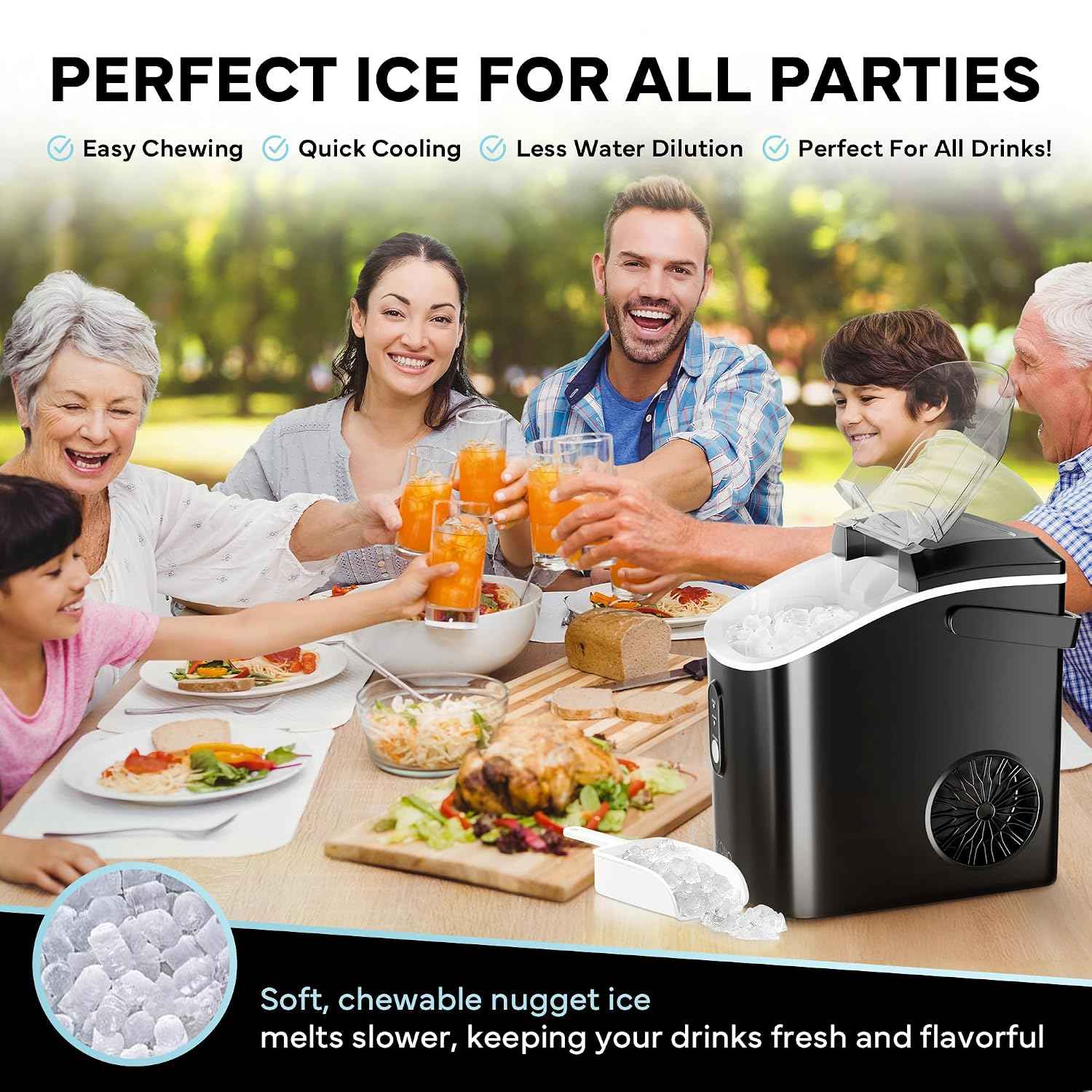 Nugget Ice Maker Countertop Sonic Ice Machine - 34 lbs/24H Pebble Ice Maker in 6-7 Min with Plastic Cup with Straw & Scoop - Countertop Ice Maker Nugget Ice for Home, Office, Bar, Party, Camping