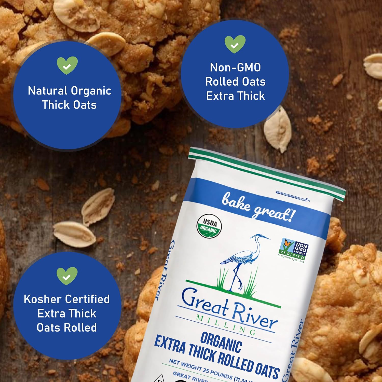 Great River Milling Organic Extra Thick Rolled Oats, 25 lb