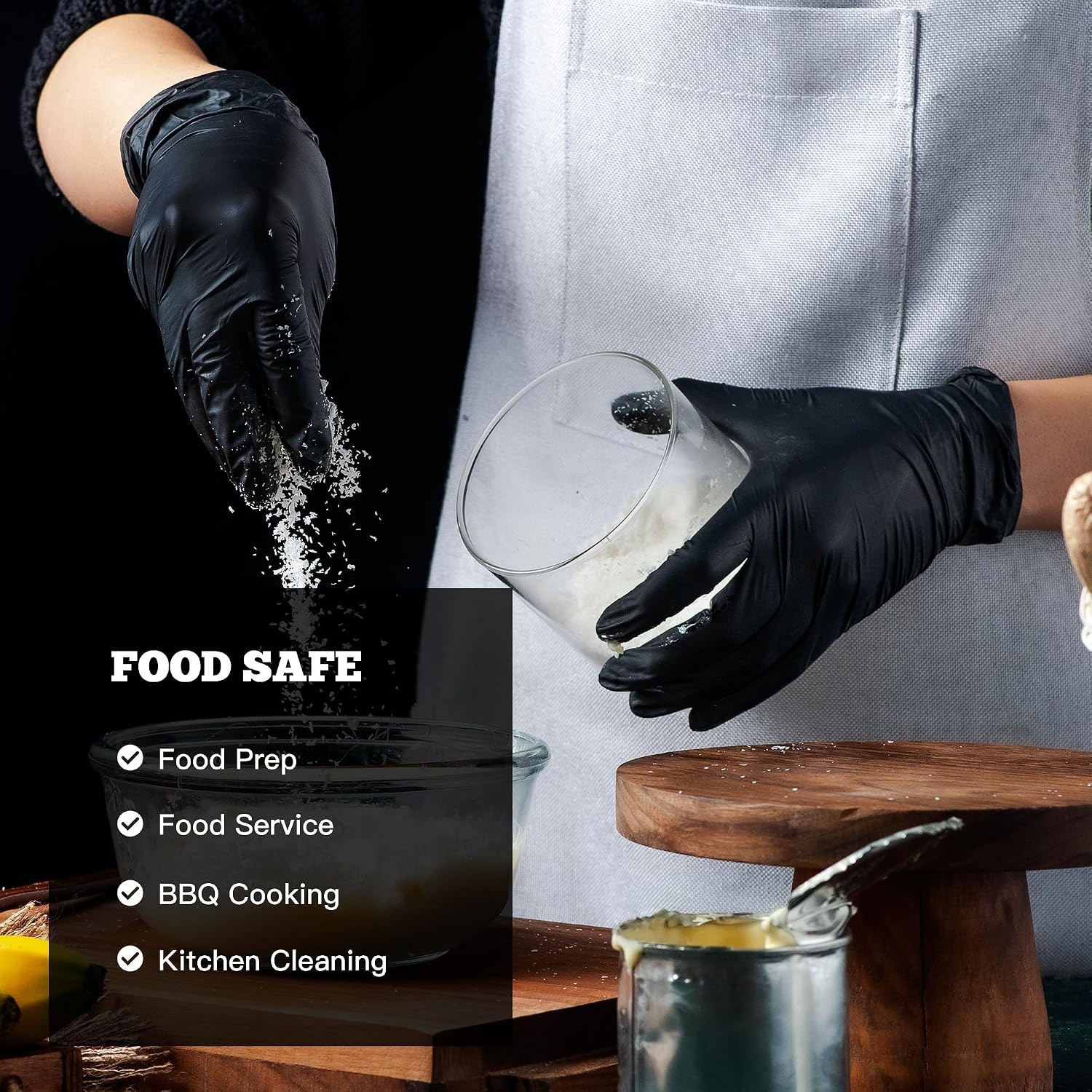 TitanFlex Disposable Nitrile Exam Gloves - 6-mil, Black, Heavy Duty, Latex Free, Food Safe for Cooking