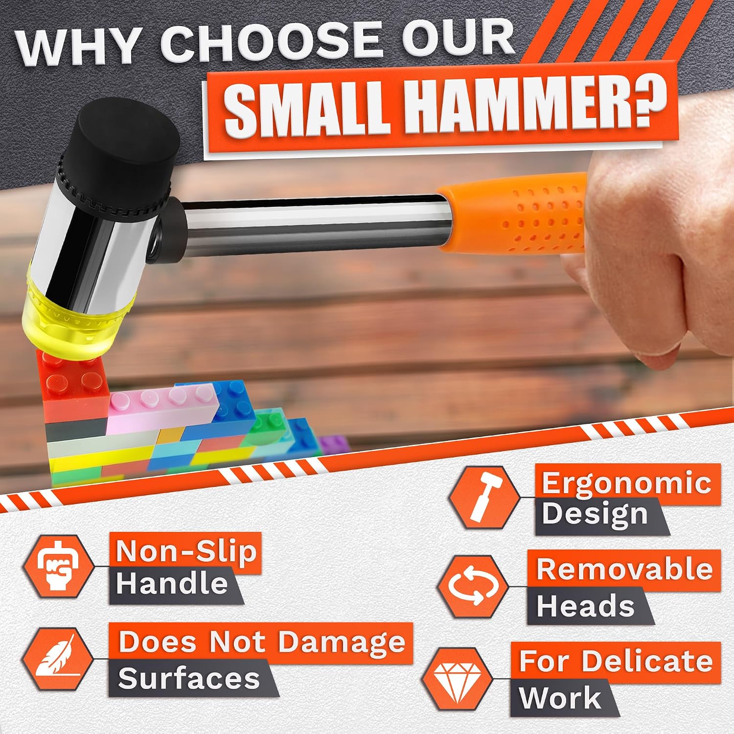 Small Orange Rubber Mallet Hammer 25mm, Double Faced Non Marring Head