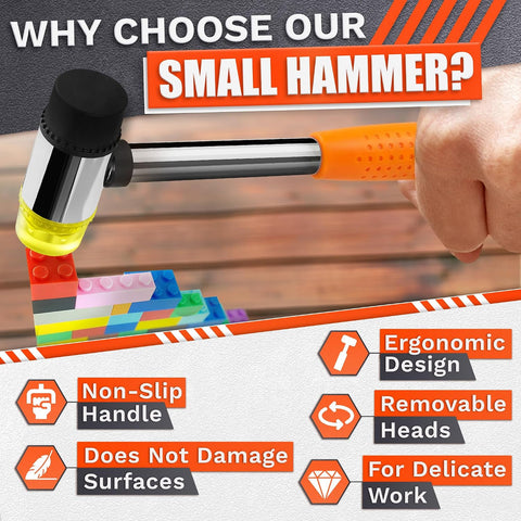 Small Orange Rubber Mallet Hammer 25mm, Double Faced Non Marring Head