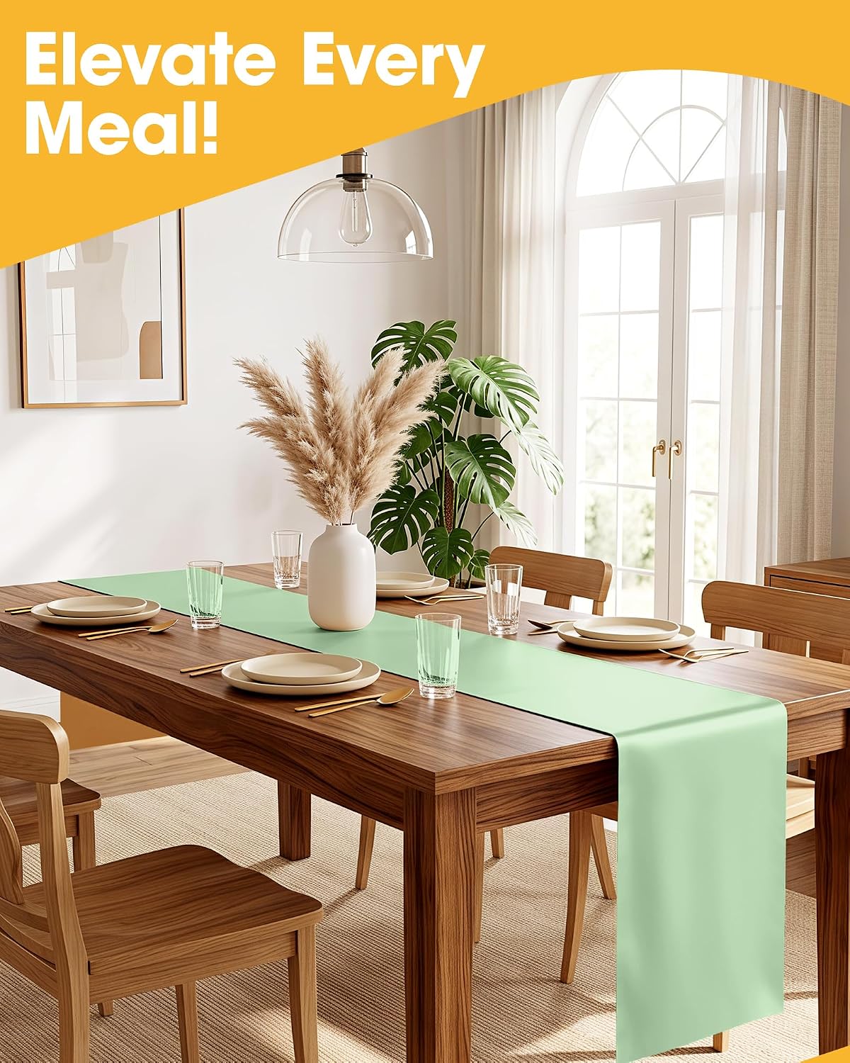 Niuara Sage Green Plastic Table Runner Decorations, Disposable, 4 Pack