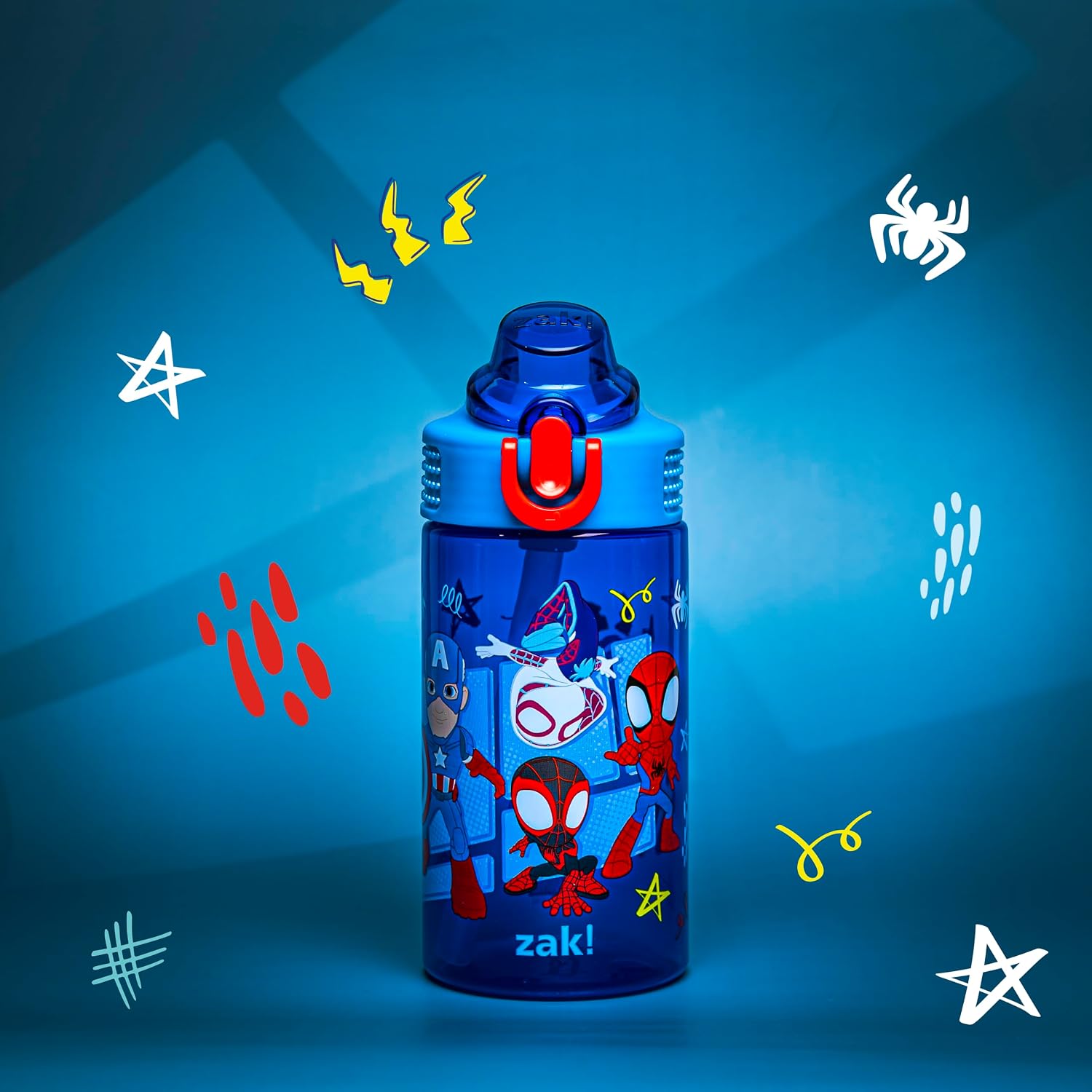 Zak Designs Marvel Spider-Man Sage 16oz Leak-Proof Straw Kids Water Bottle