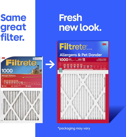Filtrete 16x25x1 Air Filter, MERV 11, MPR 1000, Allergens & Pet Dander, 3-Month AC and Furnace Filters, Cleaner Air, Reliable Airflow, 4 HVAC Filters (Actual Size 15.68 x 24.68 x 0.81 in)