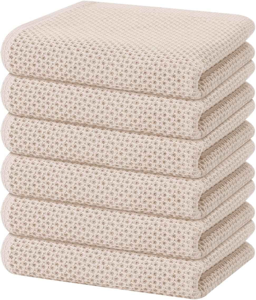 Homaxy 100% Cotton Waffle Weave Kitchen Dish Towels 6-Pack, Beige