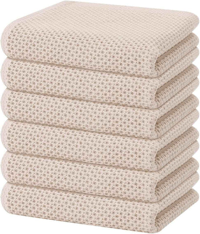 Homaxy 100% Cotton Waffle Weave Kitchen Dish Towels 6-Pack, Beige