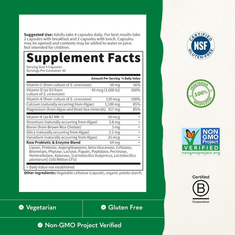Garden of Life Raw Calcium Supplement for Women and Men - Vitamin Code Made from Whole Foods with Magnesium, K2, Vitamin D3 and Vitamin C plus Probiotics for Digestion, 120 Capsules