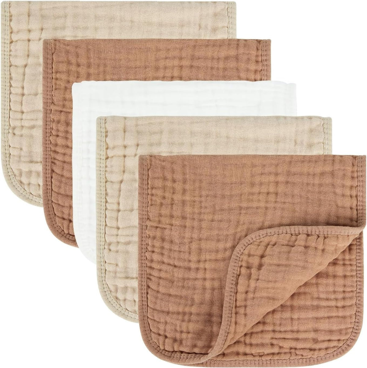 MIGIOL Baby Burp Cloths 100% Cotton Newborn Muslin Burp Cloths 10x20 inches Baby Essentials Coffee & White 5-Pack