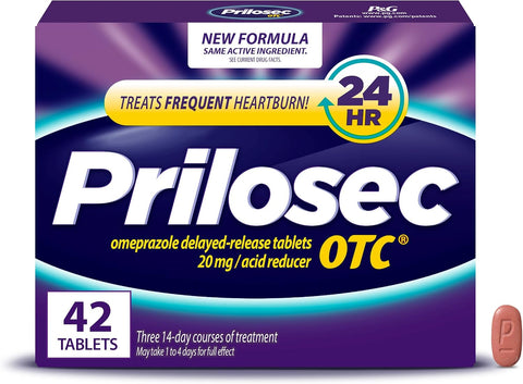 Prilosec OTC Frequent Heartburn Medicine and Acid Reducer Treatment with Omeprazole, Proton Pump Inhibitor - PPI, 42 Tablets (20 mg)