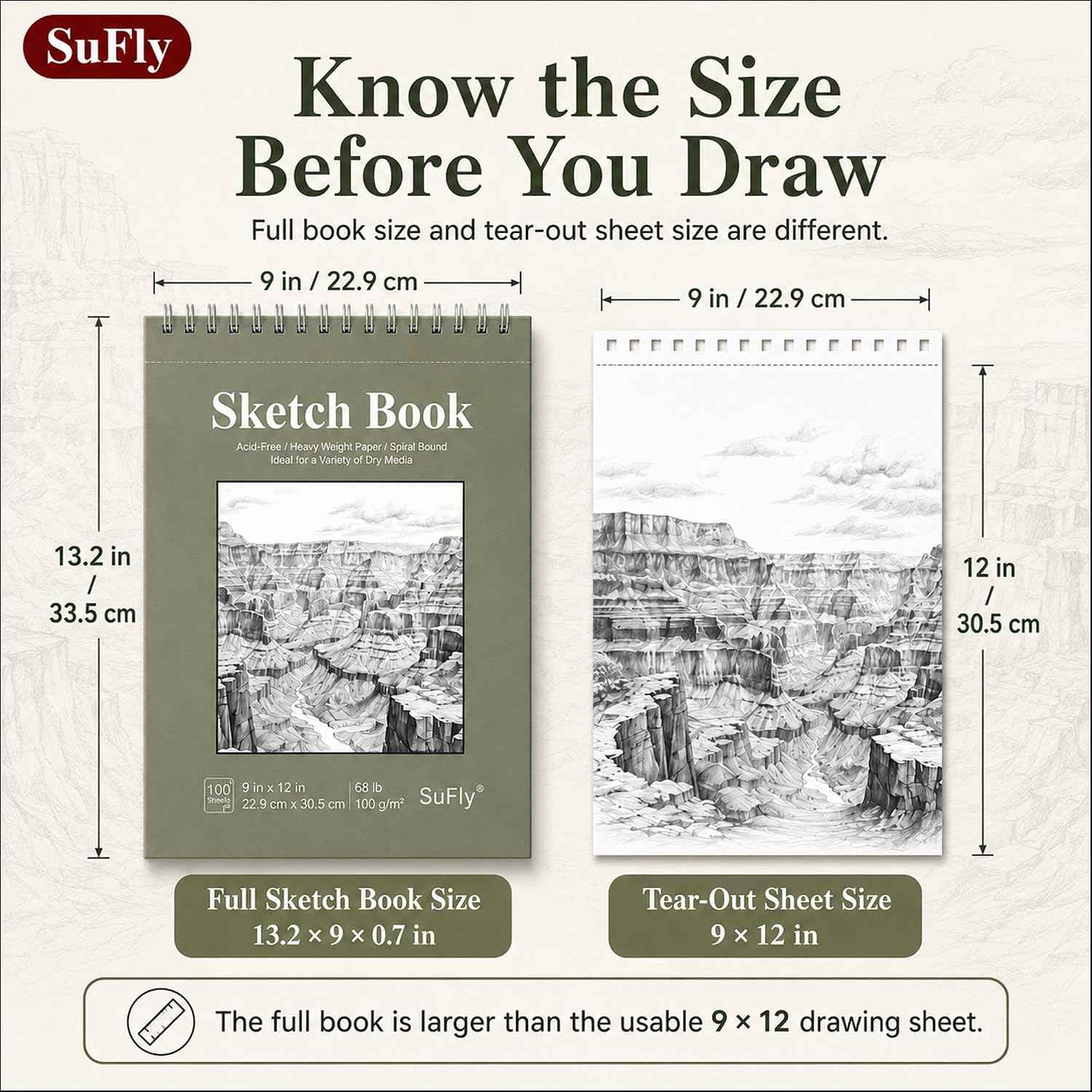 SuFly Sketch Book 9x12, 100-Sheet Drawing Paper Pad, 68lb/100gsm, Acid-Free