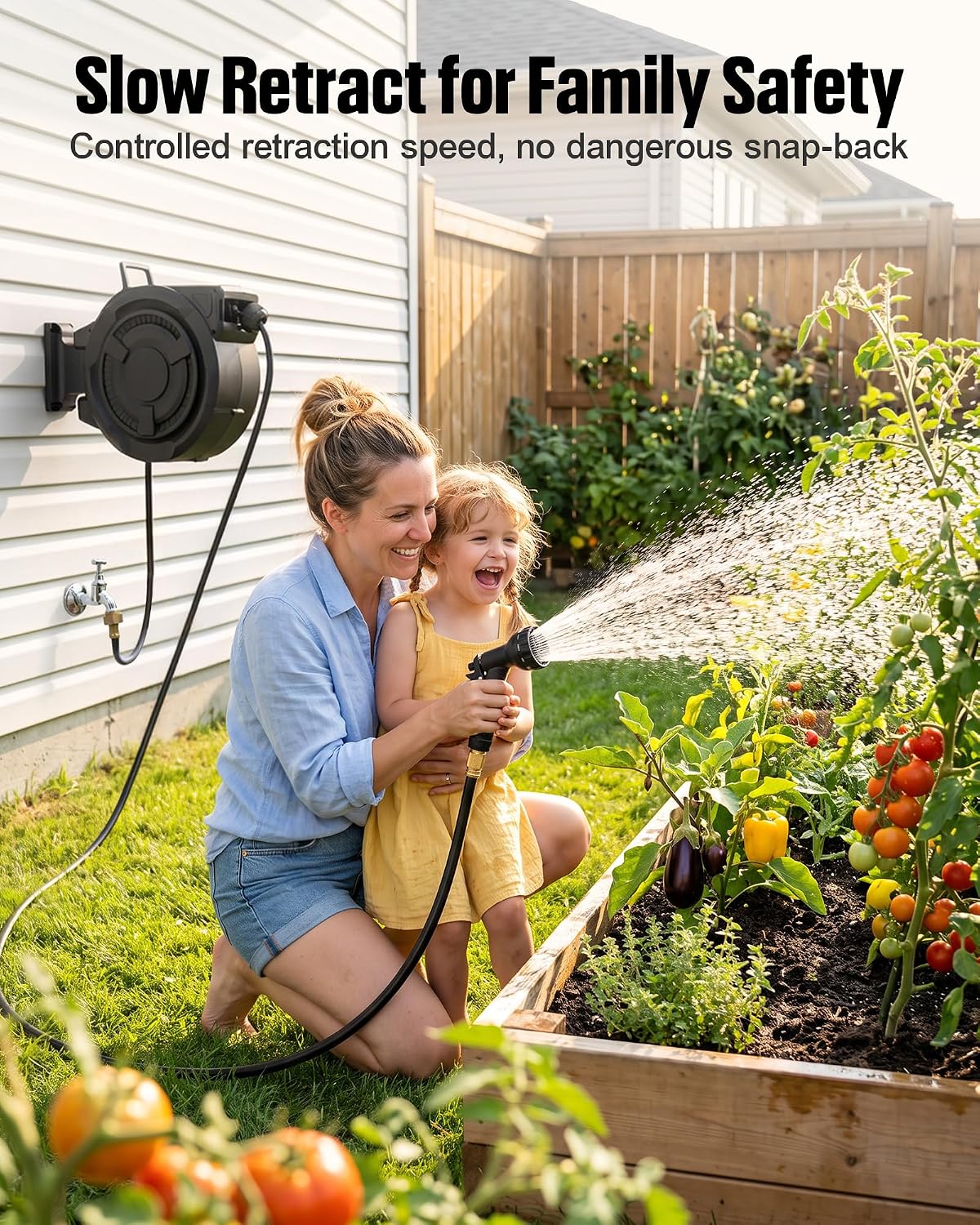 wikiwiki Retractable Garden Hose Reel, 1/2" x 100FT, Auto Rewind Wall Mount