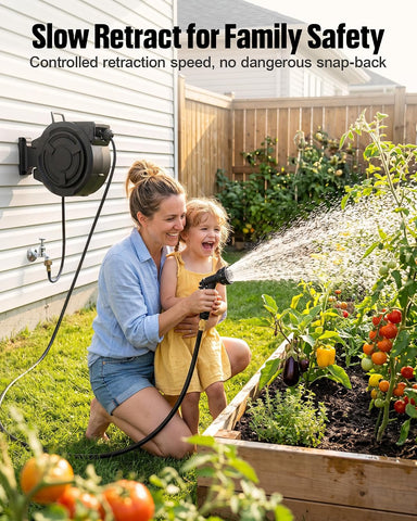 wikiwiki Retractable Garden Hose Reel, 1/2" x 100FT, Auto Rewind Wall Mount