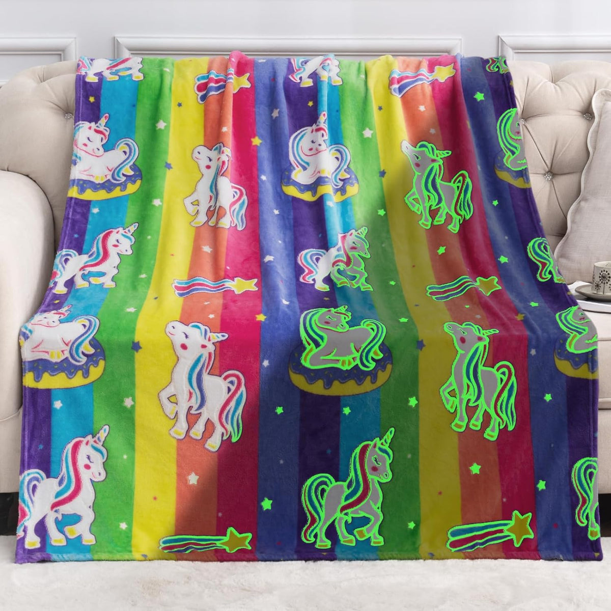Jekeno Unicorn Toys Gifts for Girls Glow in the Dark Blanket Throw 50"x 60"