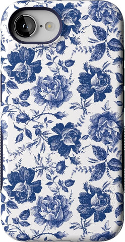 Casely iPhone 16e Case | Rose to Fame | Blue & White Floral | Bold Protective Design | Compatible with MagSafe