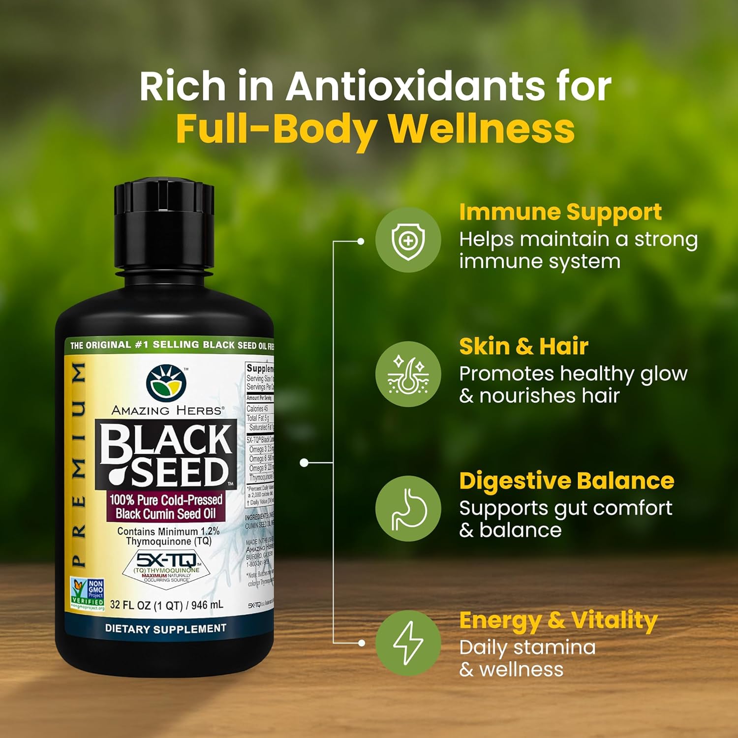 Amazing Herbs Premium Black Seed Oil Liquid - 32 Fl Oz Bottle