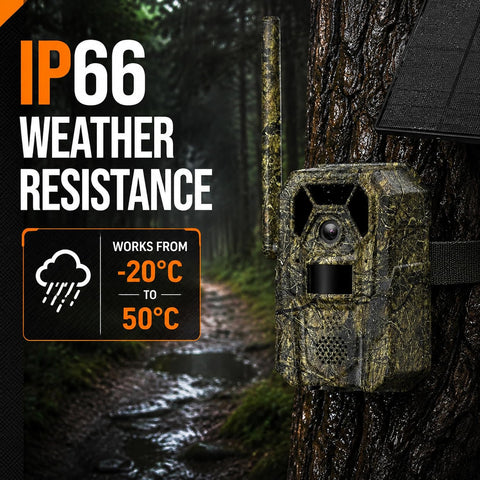 MagicEagle® Cellular Trail Camera 4G Wild Game Cameras 13,000 mAh Battery Solar Panel 2K Audible Video No-Glow IR Night Vision IP66 Waterproof for Wildlife Deer Monitoring Home Security (Army Green)