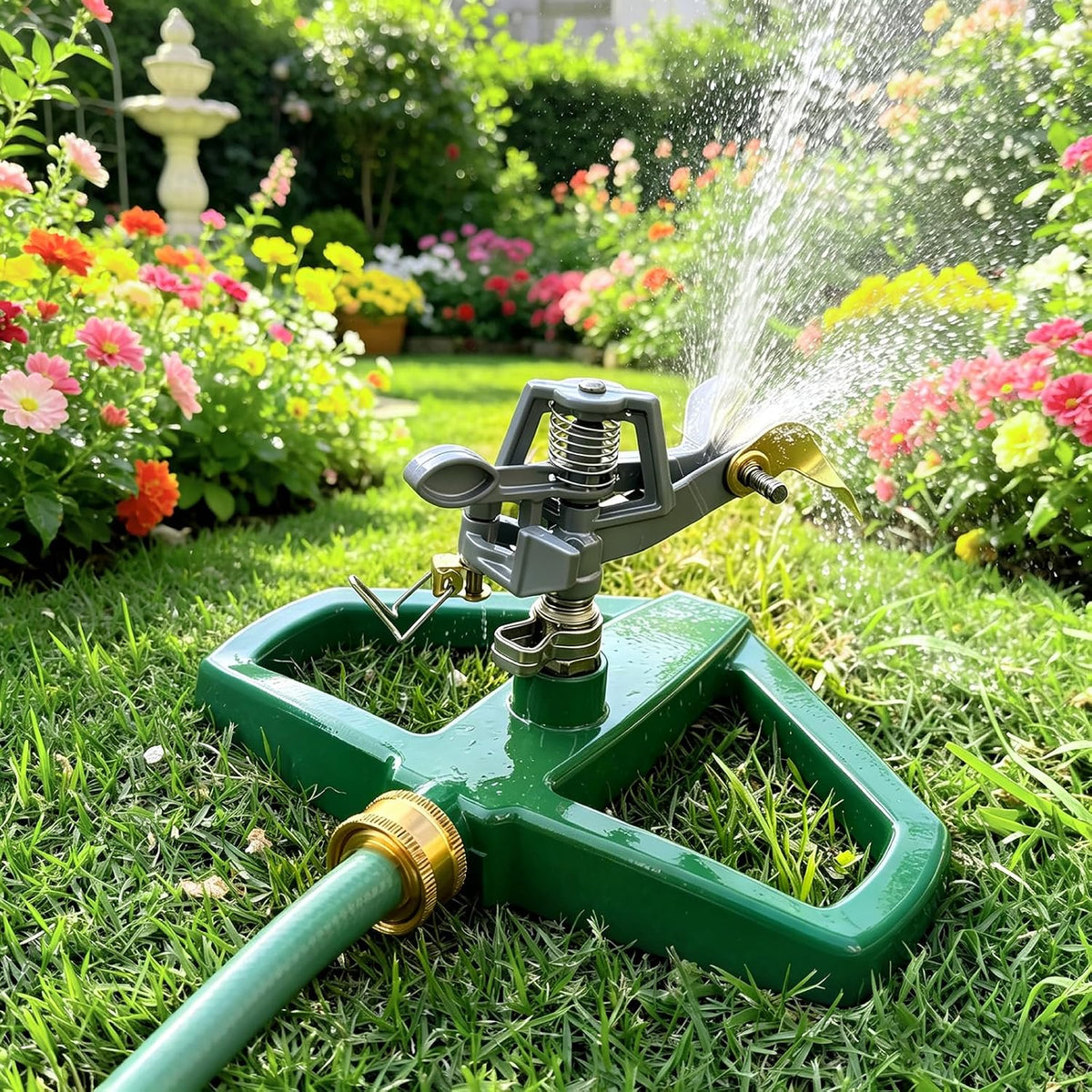 Heavy Duty Pulsating Impact Lawn Sprinkler 360° Adjustable Rotating Automatic Water Sprinkler for Yard with Metal Base, Large Area Irrigation Sprinkle for Garden, Covers Up to 4,500 Sq. Ft