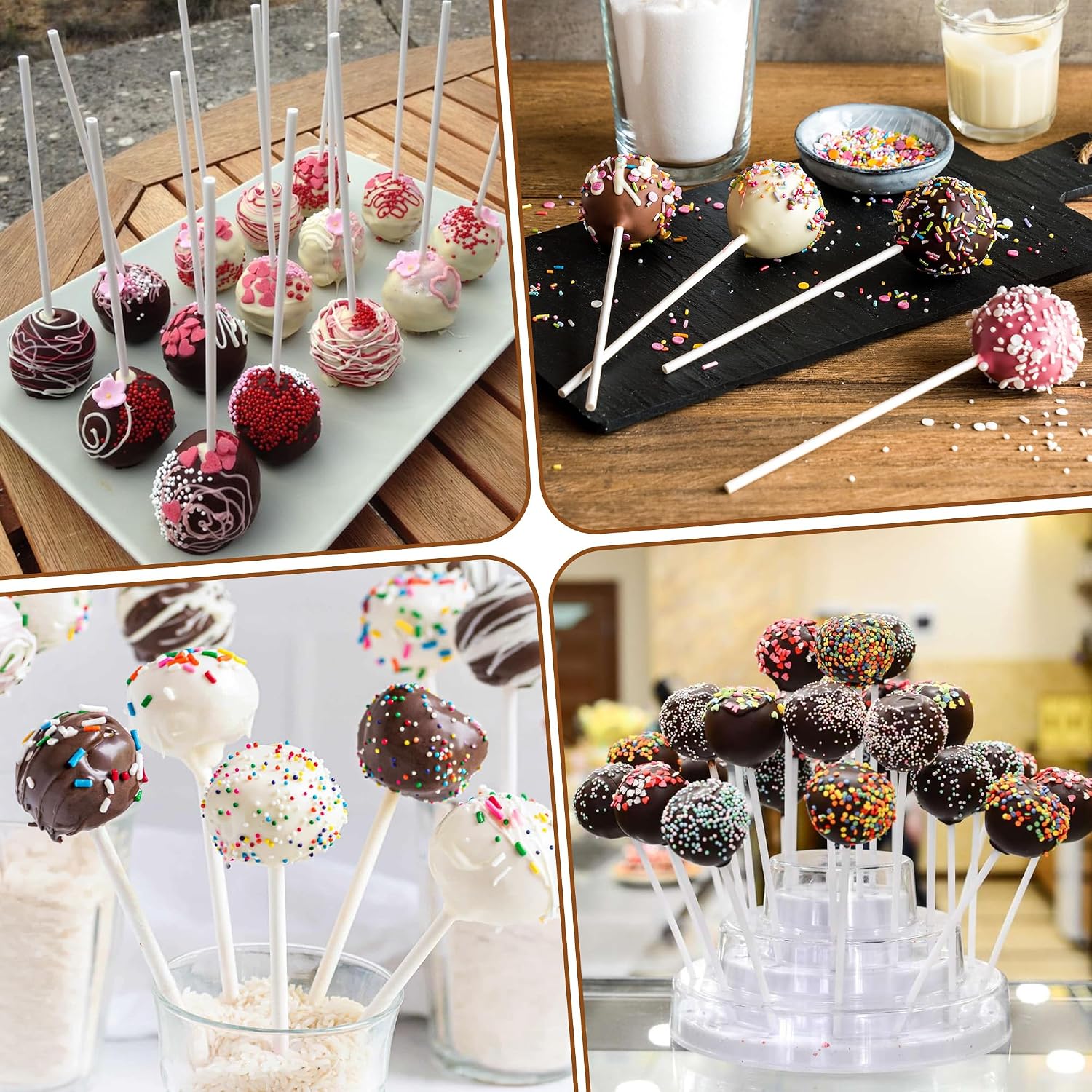 8 Inch Lollipop Sticks and Wrappers Kit, 300 Pcs for Large Cake Pop, Candy